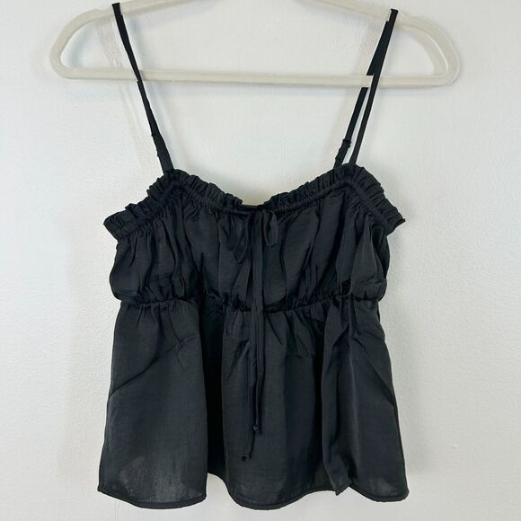 Tank Tops - American Eagle Blouse Tank Top Womens S Black Crop Babydoll Cami Spaghetti Strap